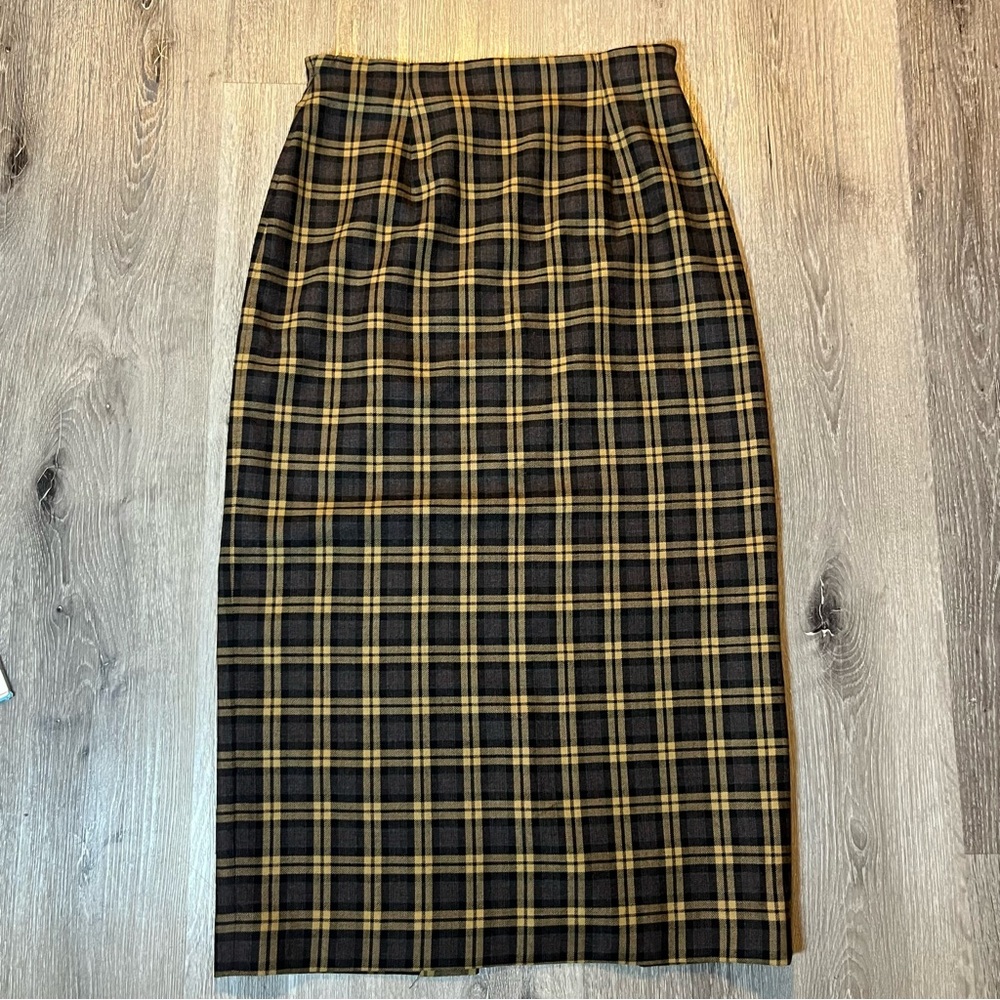 Vintage Charter Club 100% Wool Plaid Maxi Pencil Skirt Size 12 Academia Preppy